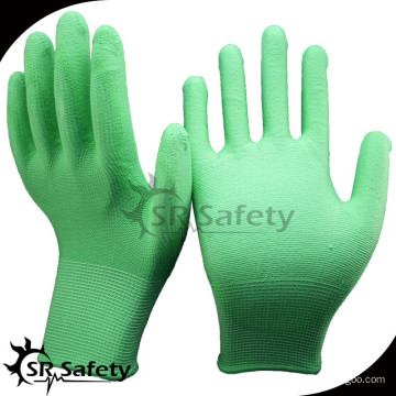 SRSAFETY nuevo 13 gauge verde nilón recubierto verde pañal pu puño inmersión guantes